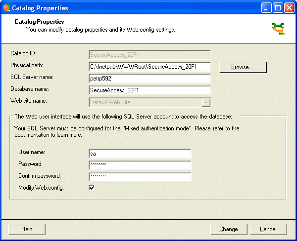 Catalog Properties dialog
