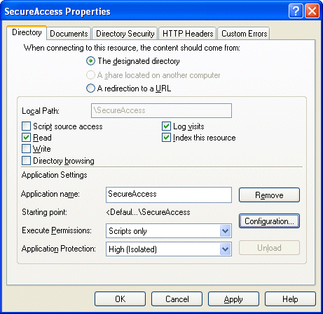 Virtual directory properties under IIS