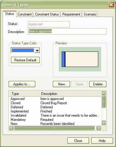 GeneralTypes dialog