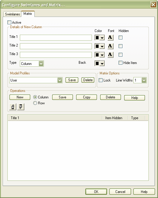 Swimlanes Matrix Dialog