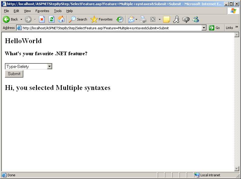 Figure 1-3 The code from Listing 1-6 as viewed using Internet Explorer.