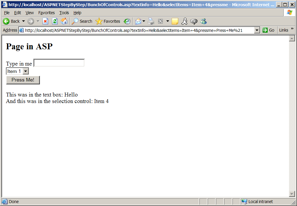 Figure 3-2 The ASP page from Listing 3-2 appears like this in Internet Explorer.
